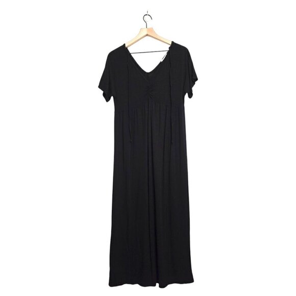 Forever Rose Black V-Neck Stretch Dolman Sleeve Maxi Dress Sz L - Picture 1 of 8